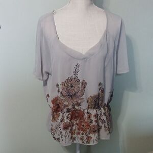 LC Lauren Conrad Light Gray Floral  Blouse Size L